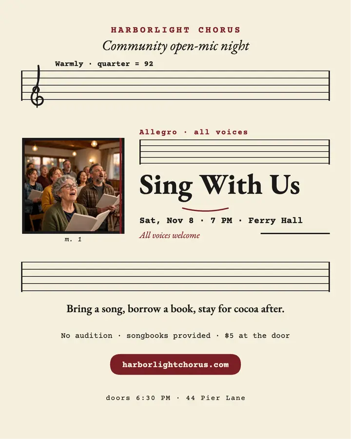 Harborlight Chorus open-mic night post template