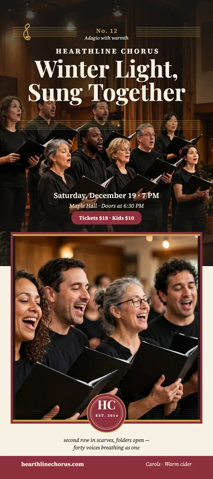 Hearthline Chorus winter concert rack card template