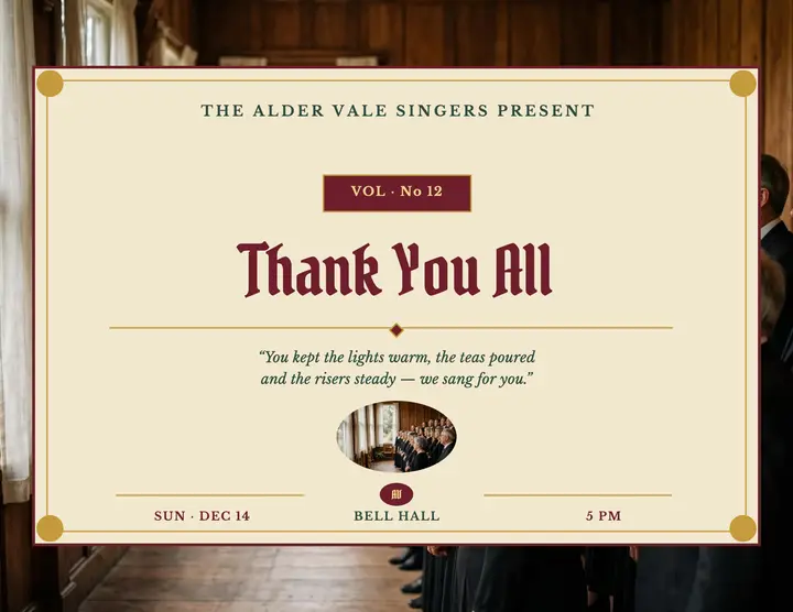 Alder Vale Singers volunteer thank-you flyer template