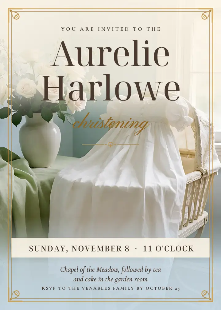 Aurelie Harlowe christening invitation template