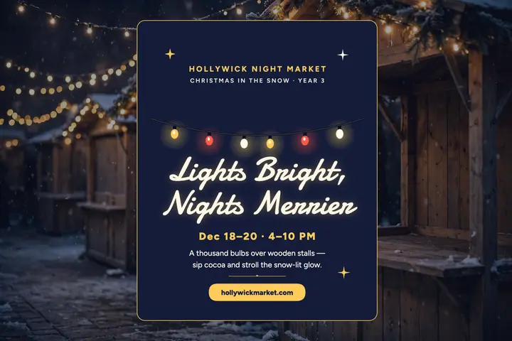 Hollywick night market bulb-string postcard template