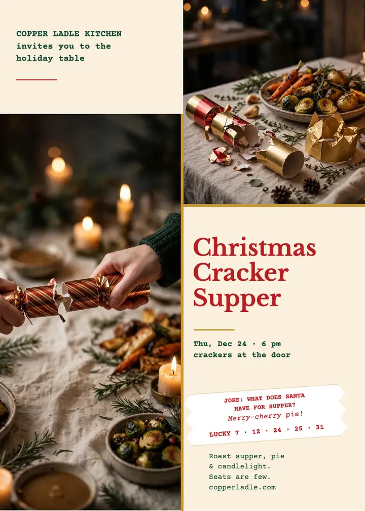 Copper Ladle Christmas cracker supper invite template
