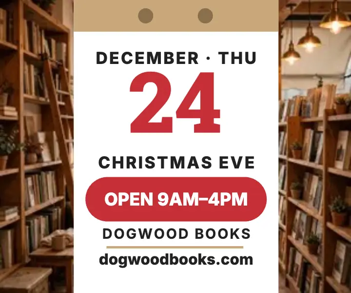Dogwood Books Christmas Eve hours pad ad template
