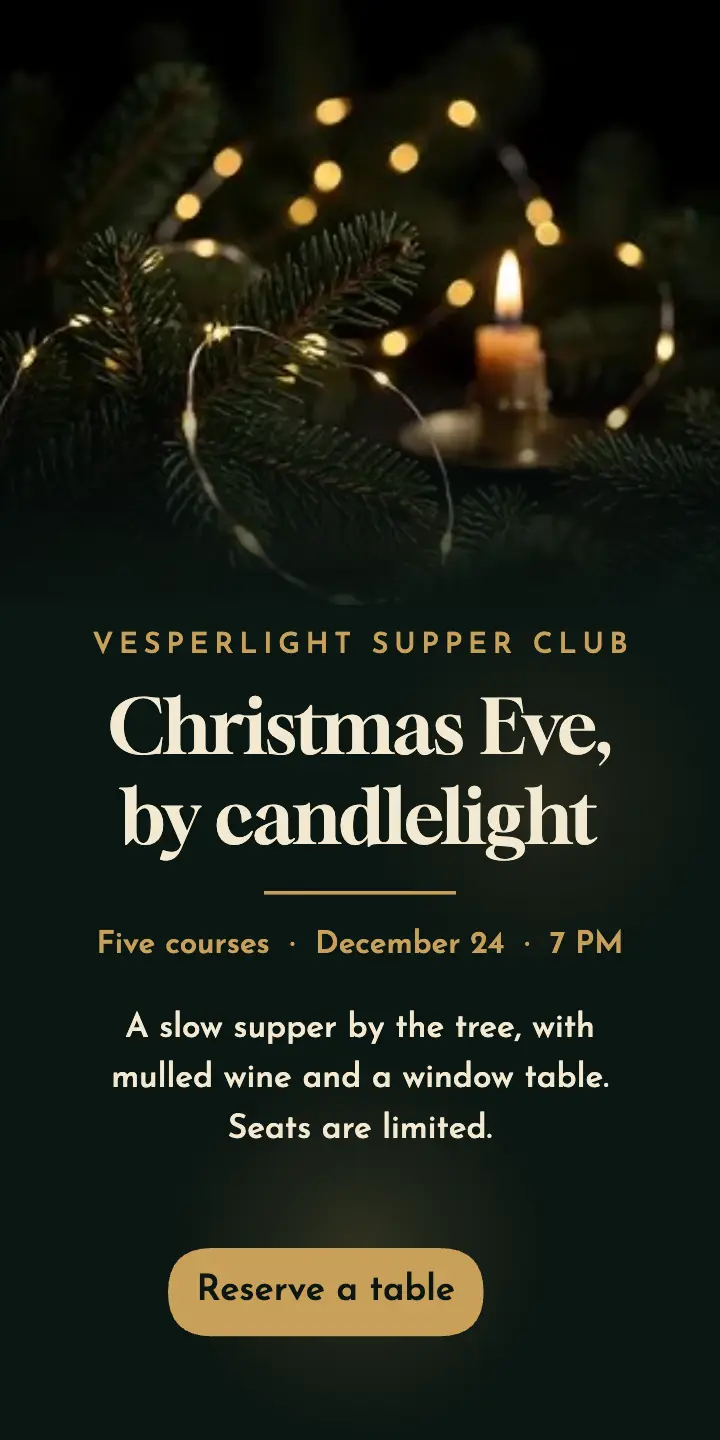 Vesperlight Christmas Eve supper ad, moody holiday glow template