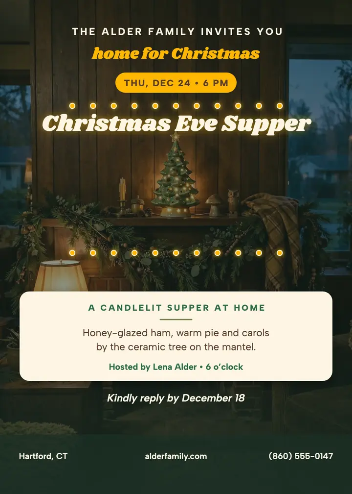 Alder Christmas Eve supper invitation: christmas eve supper invitation template
