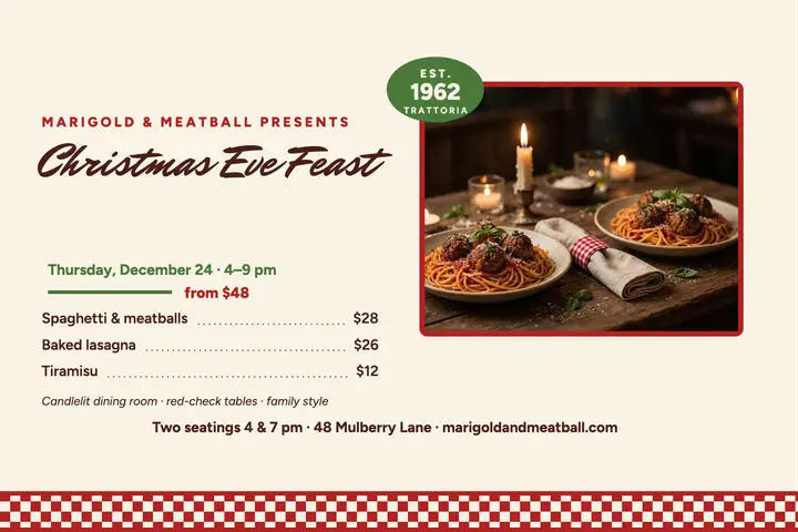 Marigold and Meatball Christmas Eve postcard template
