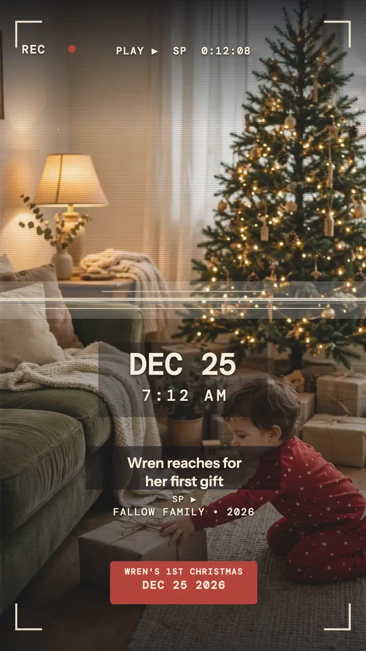 Wren Fallow first Christmas camcorder story template