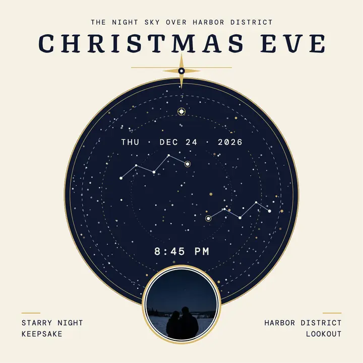 Christmas Eve star map keepsake, Harbor District template