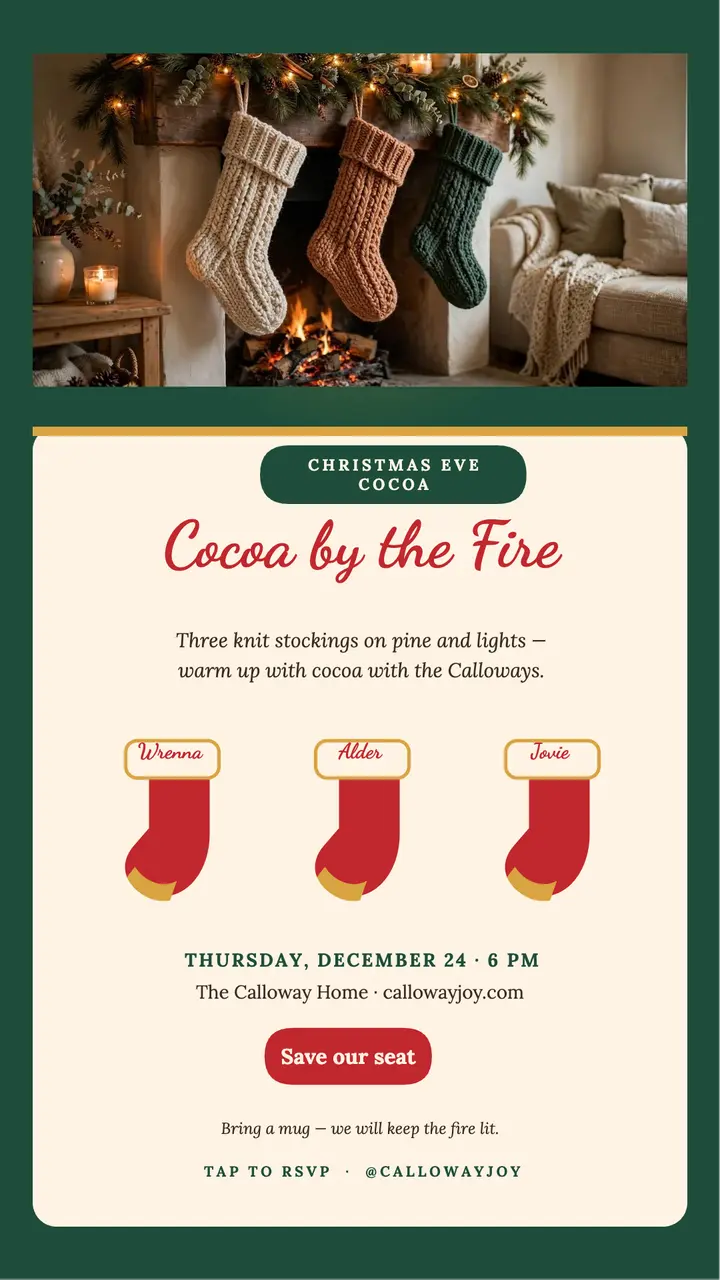 Calloway stocking mantel cocoa story template