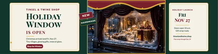 Tinsel and Twine holiday window banner template