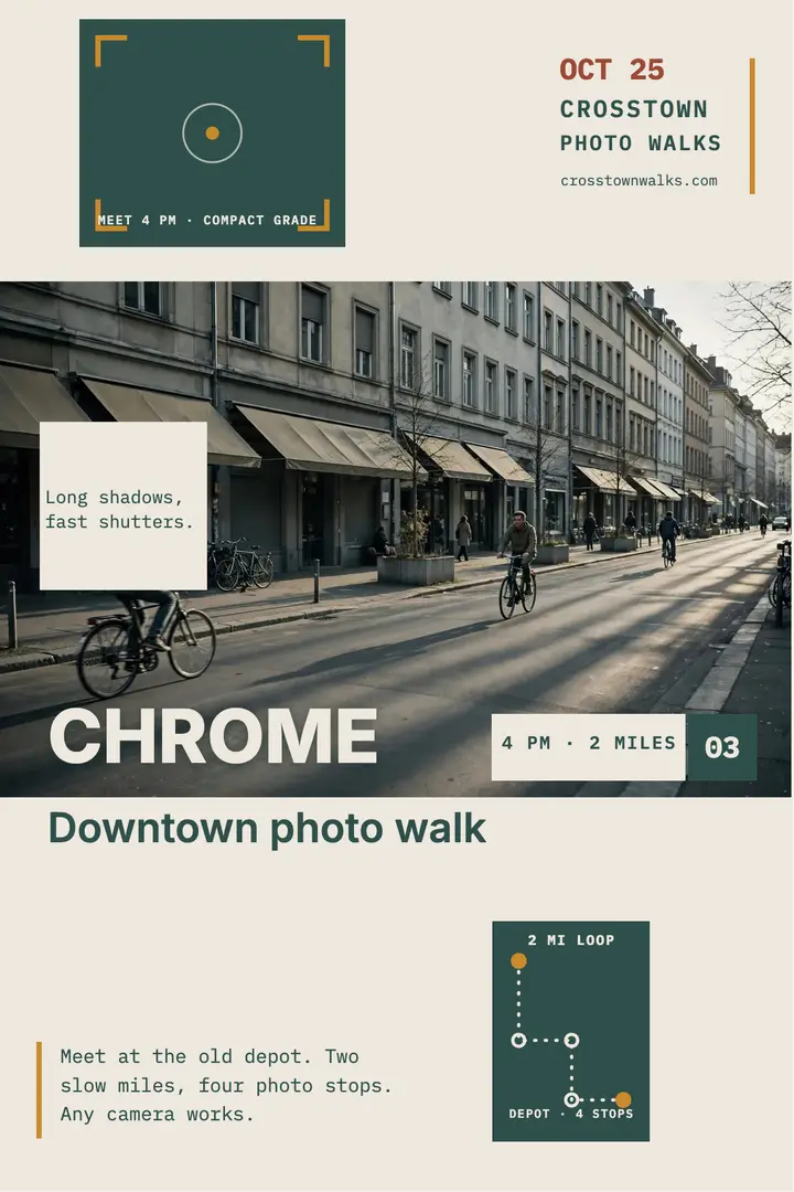 Crosstown downtown photo walk poster template