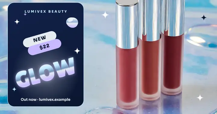 Lip gloss drop Facebook post, Y2K chrome template