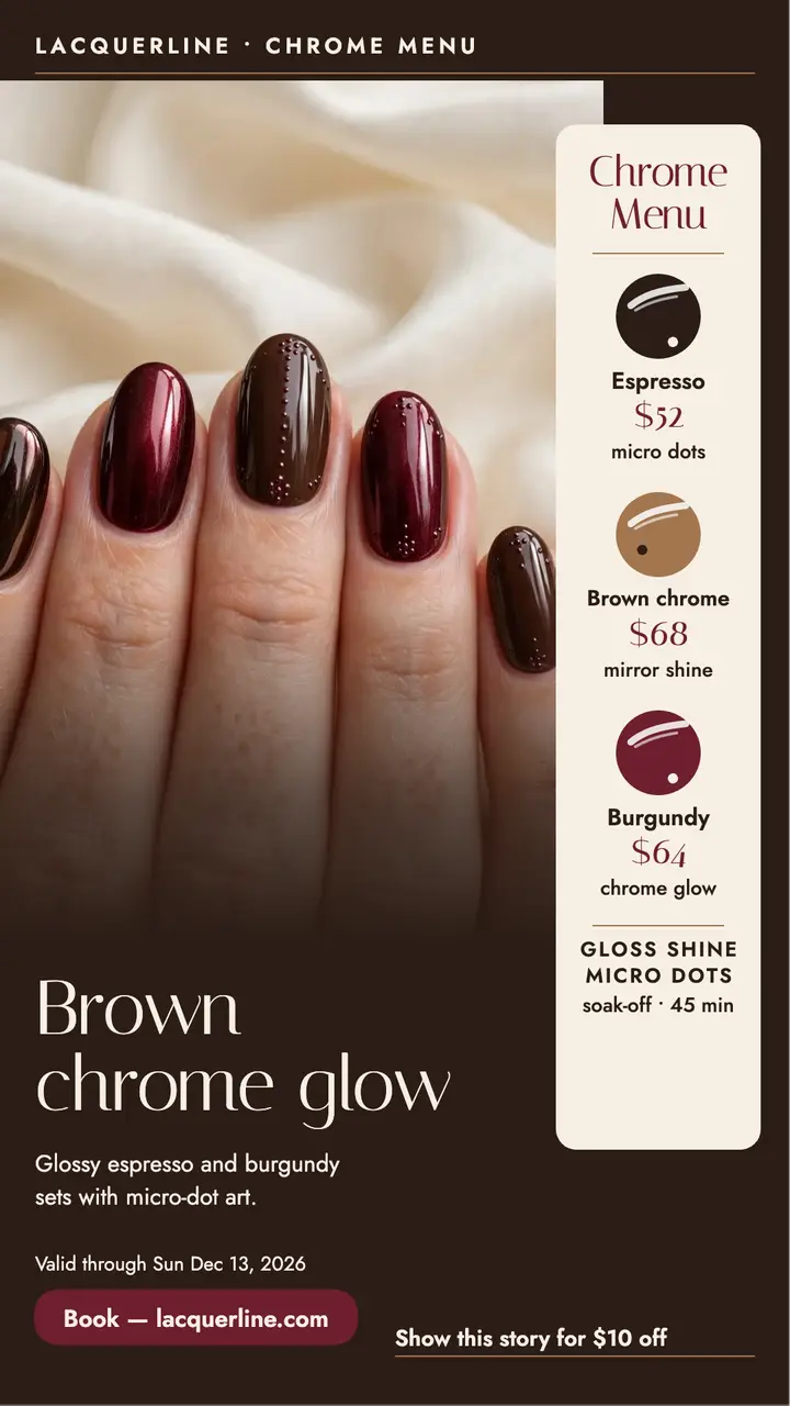 Lacquerline chrome manicure menu story template