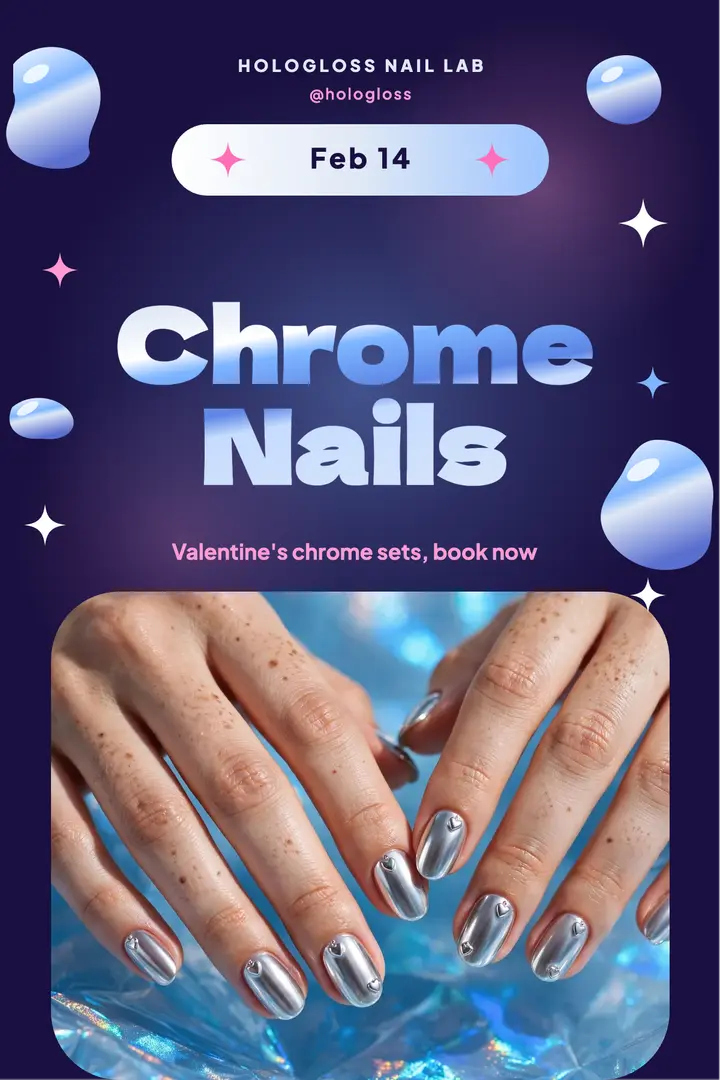 Hologloss Nail Lab Valentine's chrome nails poster: valentine's nail salon poster template