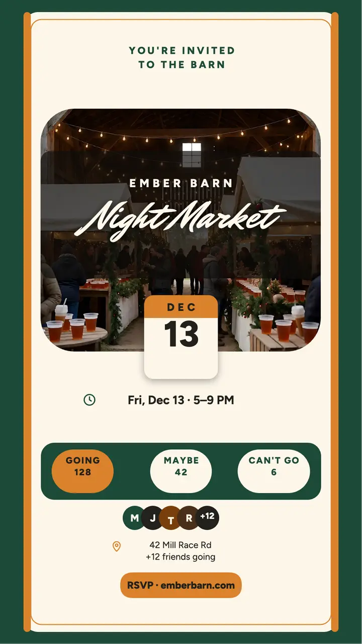 Ember Barn night market holiday invite template