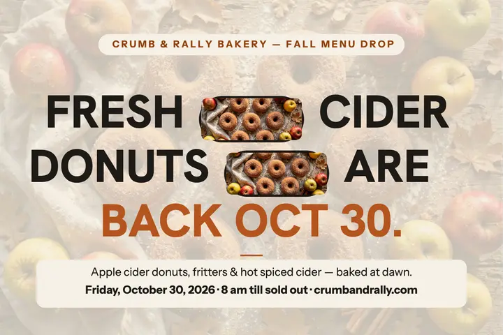 Crumb and Rally fall cider donut drop card template