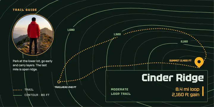 Cinder Ridge Loop trail guide, topographic post template