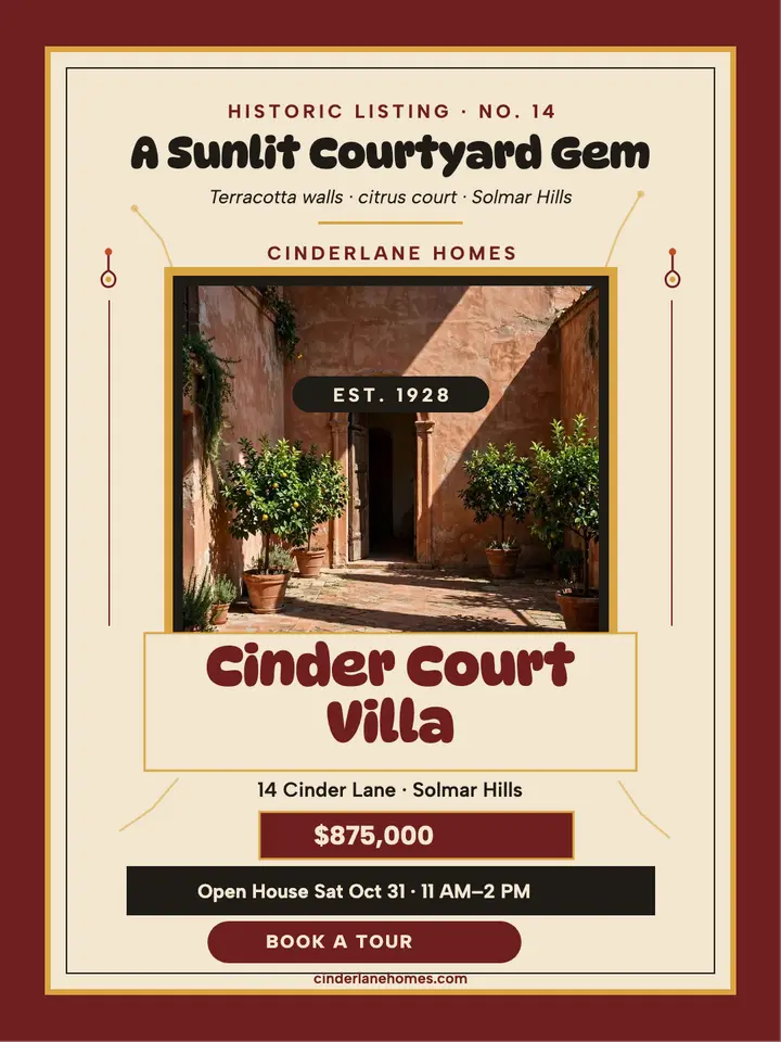 Cinder Court Villa listing, courtyard template