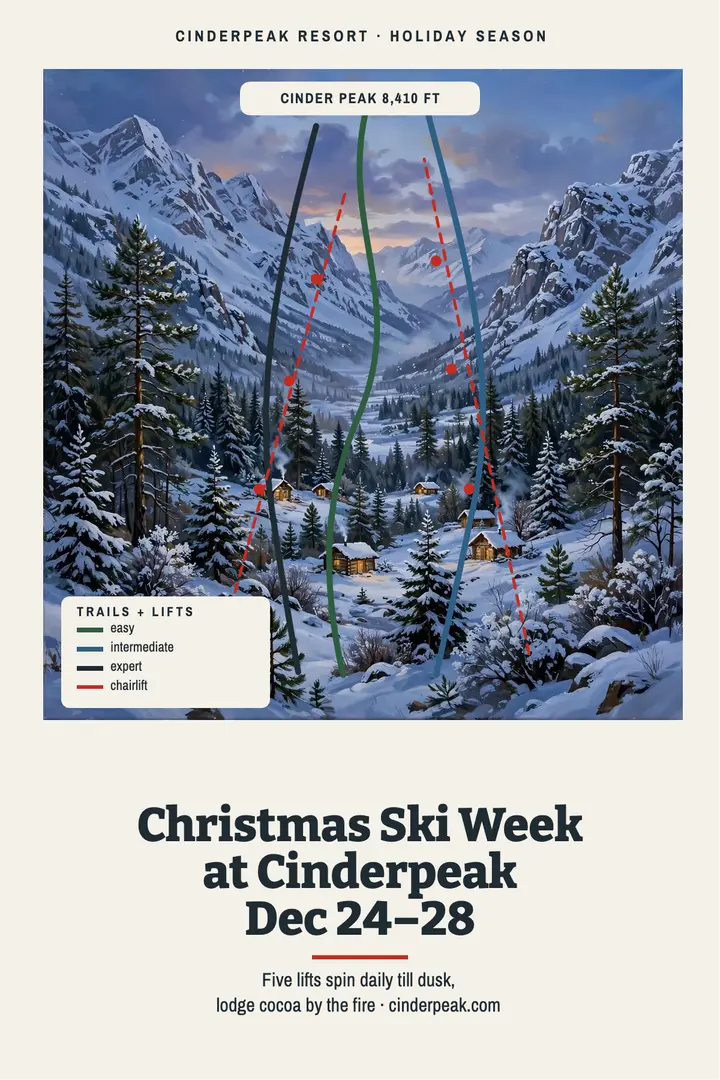 Cinderpeak Christmas Ski Week poster template