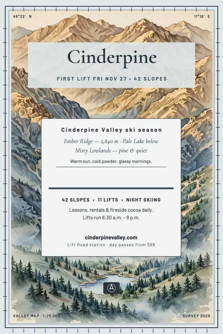 Cinderpine Valley ski season poster template