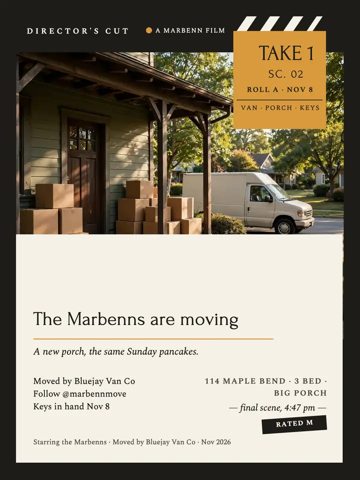 Marbenn family move portrait: moving announcement template