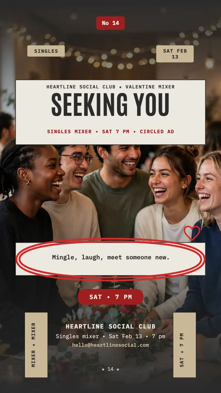 Heartline singles mixer circled ad story template