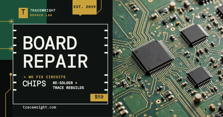 Tracewright board repair post: electronics repair post template