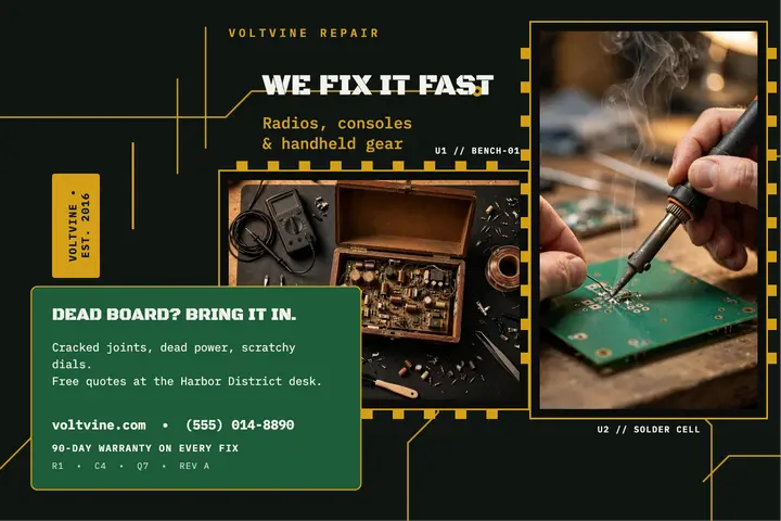 Voltvine Repair circuit board postcard template