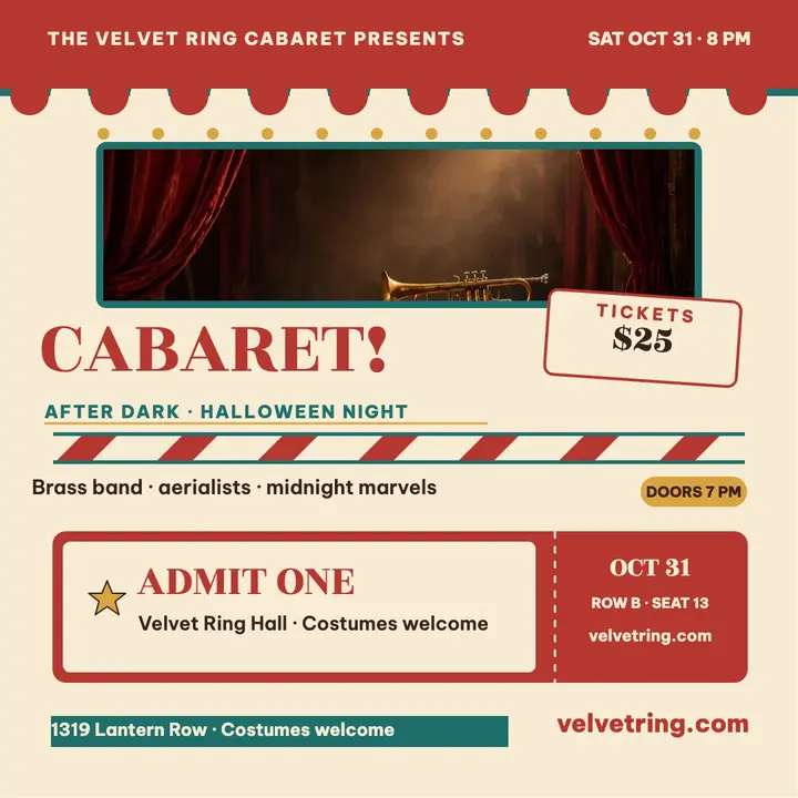 The Velvet Ring cabaret night ticket post template