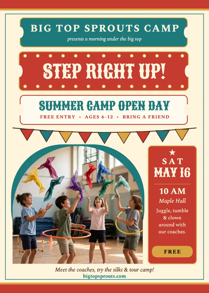 Big Top Sprouts circus camp open day template