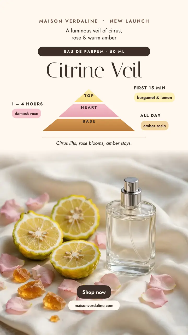 Citrine Veil perfume launch story template