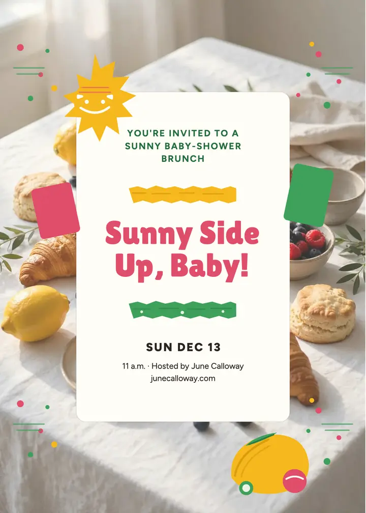 Citrus baby brunch invite, June Calloway template