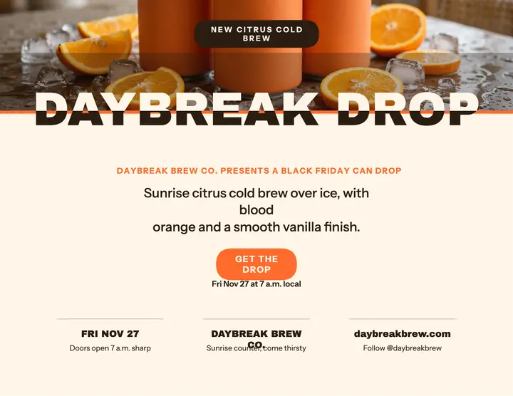 Daybreak citrus cold brew drop flyer template