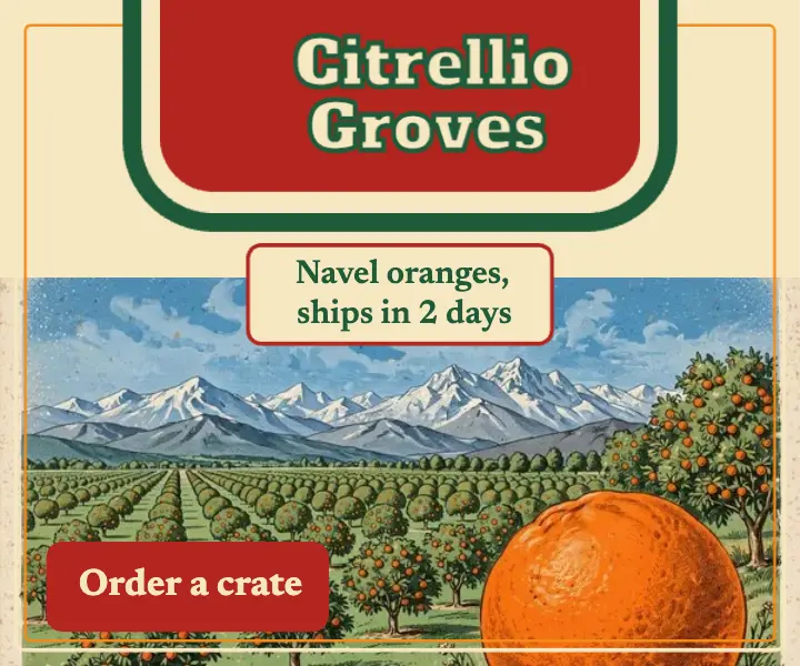 Citrellio Groves orange crate display ad template