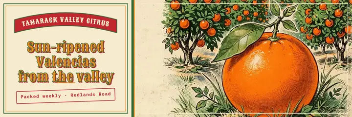 Tamarack Valley Citrus crate label header: citrus farm stand header template