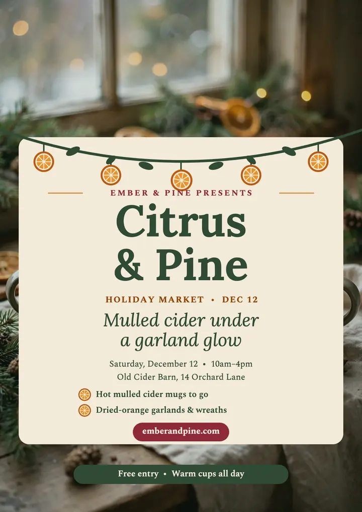 Ember and Pine citrus holiday flyer template
