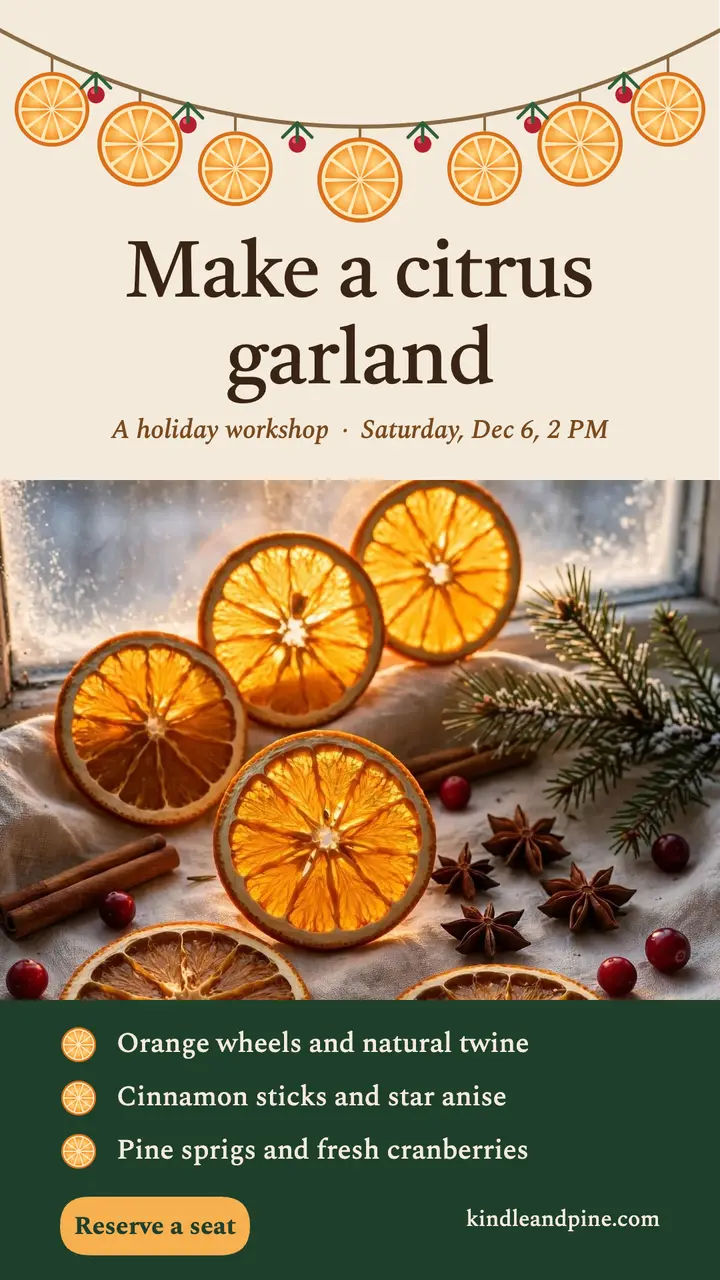 Kindle & Pine citrus garland workshop story template