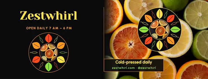 Zestwhirl cold-pressed juice bar kaleidoscope cover template