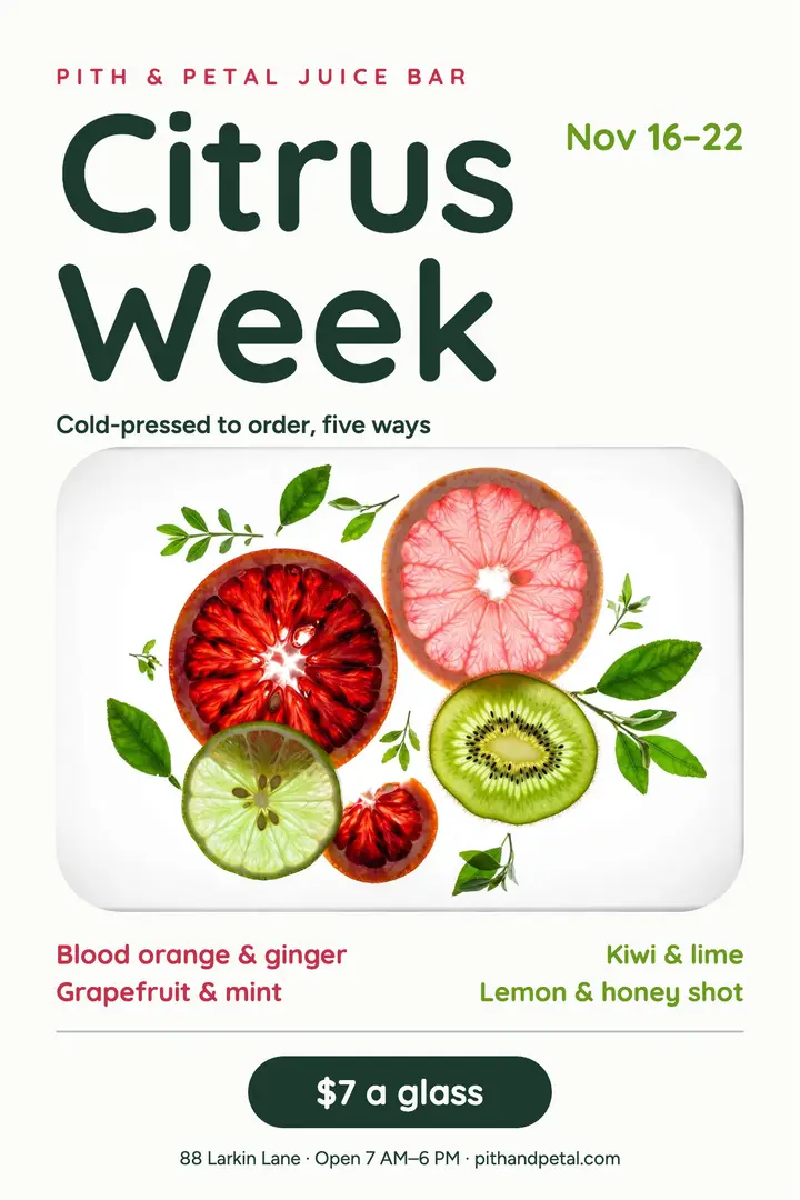 Citrus Week juice bar poster, Pith & Petal template