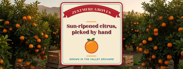 Zestmere Groves citrus crate label cover template