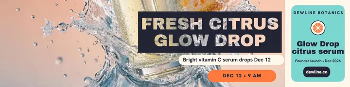 Dewline Botanics citrus serum splash banner: citrus serum launch banner template