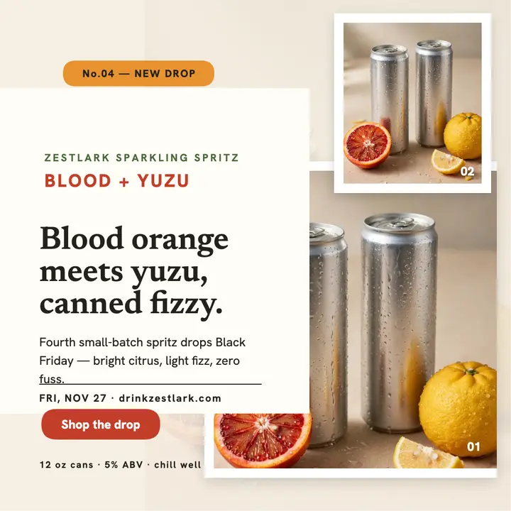 Zestlark blood orange yuzu drop post: citrus spritz launch post template