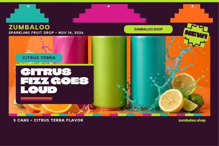 Zumbaloo Citrus Terra drink drop postcard: sparkling drink launch template
