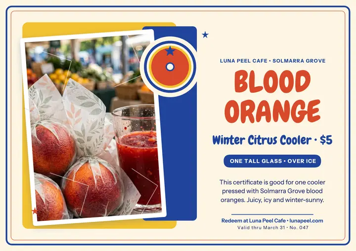 Luna Peel blood orange special certificate template