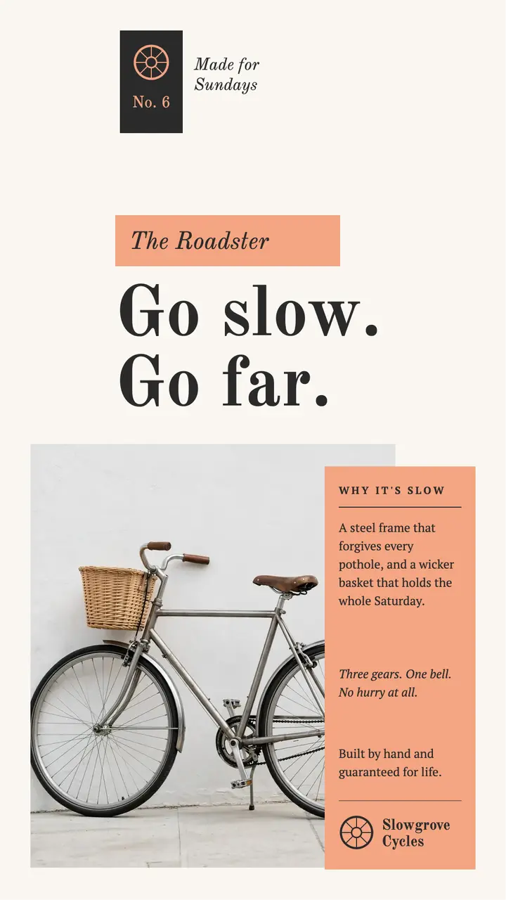Slowgrove Cycles city bike sixties print ad template