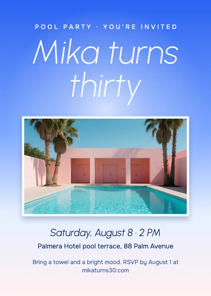 Mika turns thirty pool party template