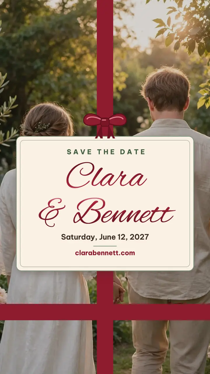 Clara and Bennett ribbon save the date: save the date story template