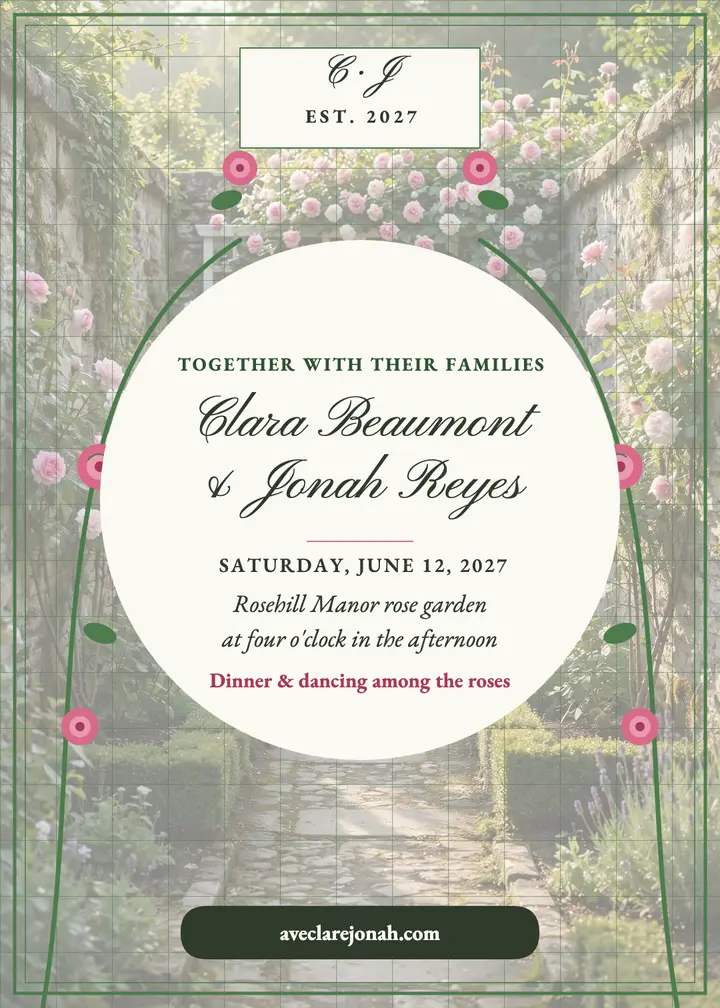 Clara and Jonah rose trellis invitation template