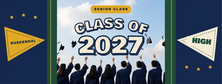 Class of 2027 senior kickoff Facebook cover, Ruskenhal High template
