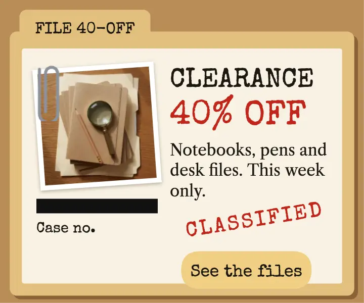 Penwright Stationers classified clearance case file ad template